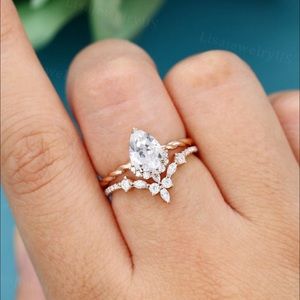 moissanite/white gold engagement ring/wedding band set